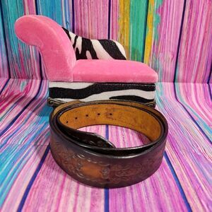 🔷️Genuine Leather Belt Brown with Floral Box Pattern Size 38 (2001)